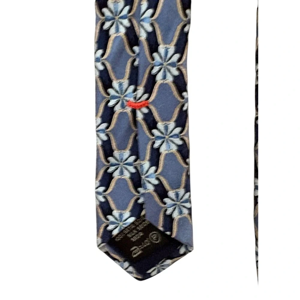 Ermenegildo Zegna Tie Mens OS Blue Silk Floral Geometric Trellis Italy Luxury